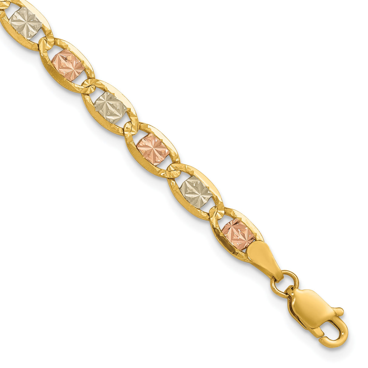 14K Tri-color Gold 4.65 mm Polished Chain Anklet, Solid detail view