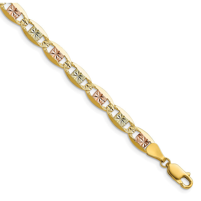 14K Tri-color Gold 6.1 mm Polished Chain Anklet shown for scale