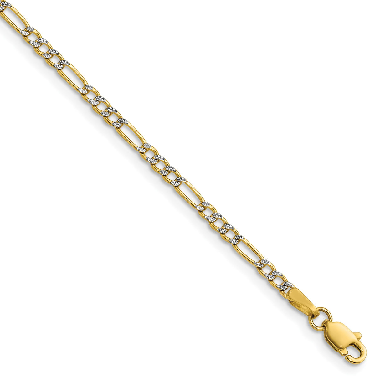 14K Yellow Gold 2.3 mm Figaro Chain Anklet, Polished shown for scale