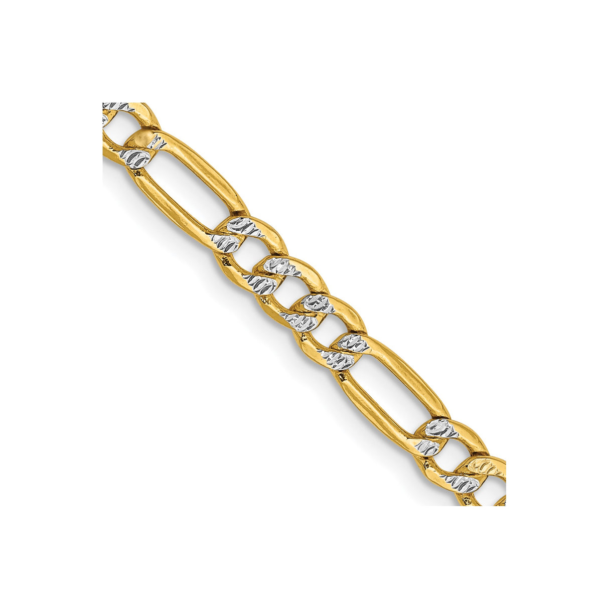 14K Yellow Gold 3.9 mm Figaro Chain Necklace, Polished detail view