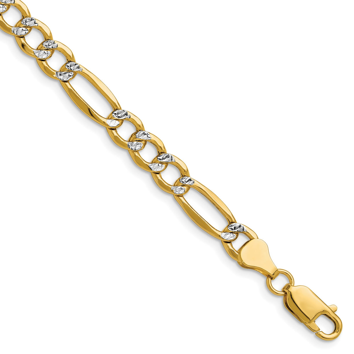 14K Yellow Gold 6.5 mm Figaro Chain Bracelet, Polished shown for scale