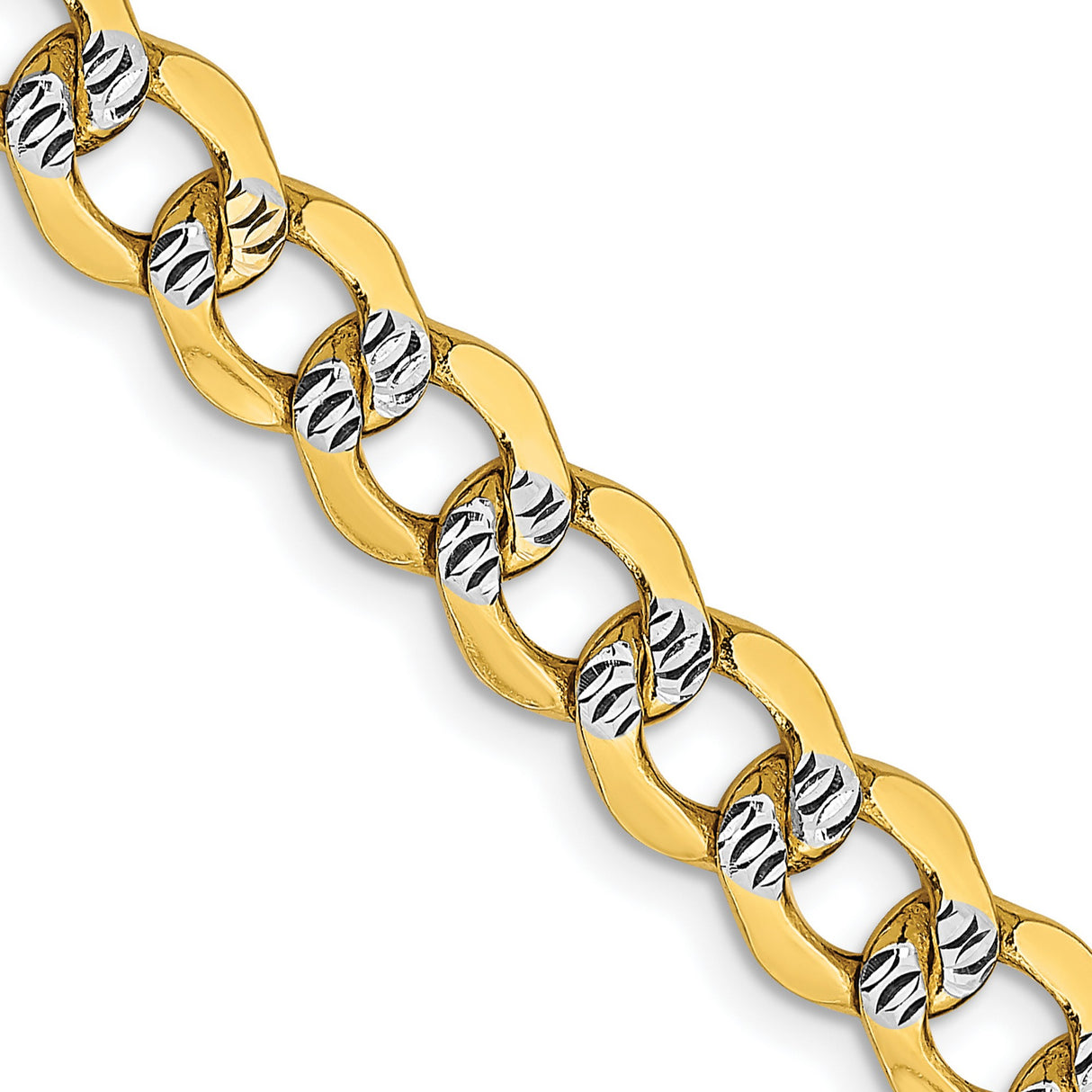 14K Yellow Gold 6.75 mm Curb Chain Necklace, Polished detail view