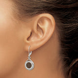 Sterling Silver Drop Earrings with Bezel Set Round Element and Textured Teardrop Frame