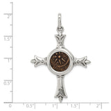 Sterling Silver Cross Pendant with Sunburst Coin and Antique Textured Metalwork