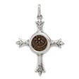 Sterling Silver Cross Pendant with Sunburst Coin and Antique Textured Metalwork