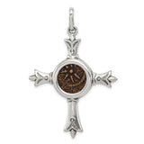 Sterling Silver Cross Pendant with Sunburst Coin and Antique Textured Metalwork
