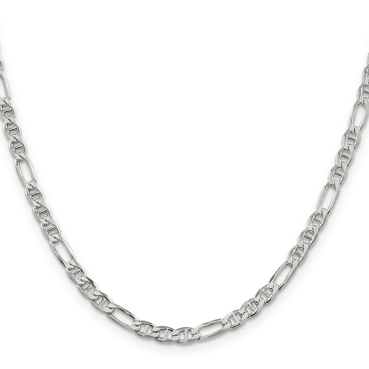 925 White Gold 3.75 mm Polished Chain Necklace, Solid
