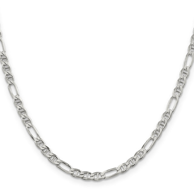 925 White Gold 3.75 mm Polished Chain Necklace, Solid
