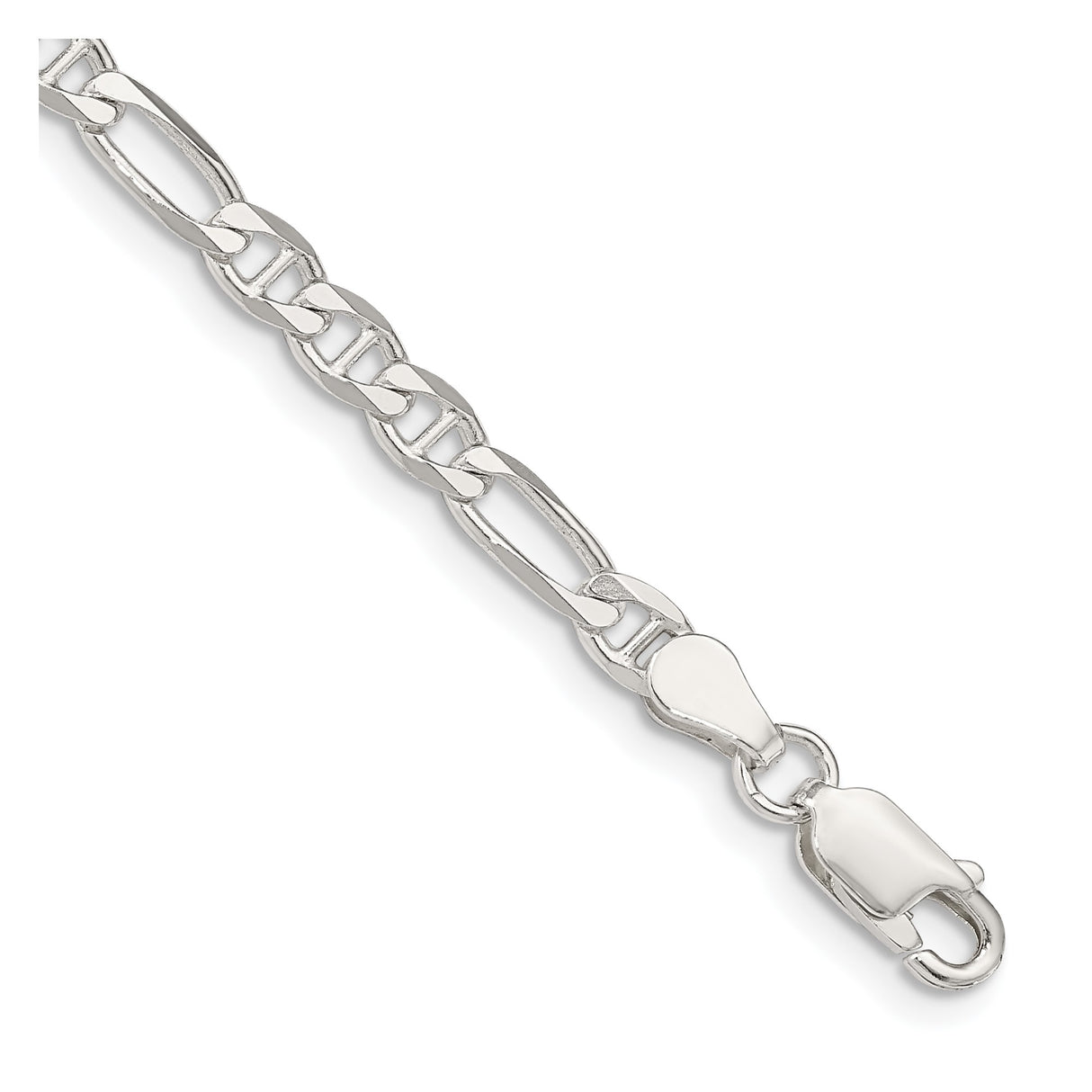 925 White Gold 3.75 mm Polished Chain Bracelet, Solid shown for scale