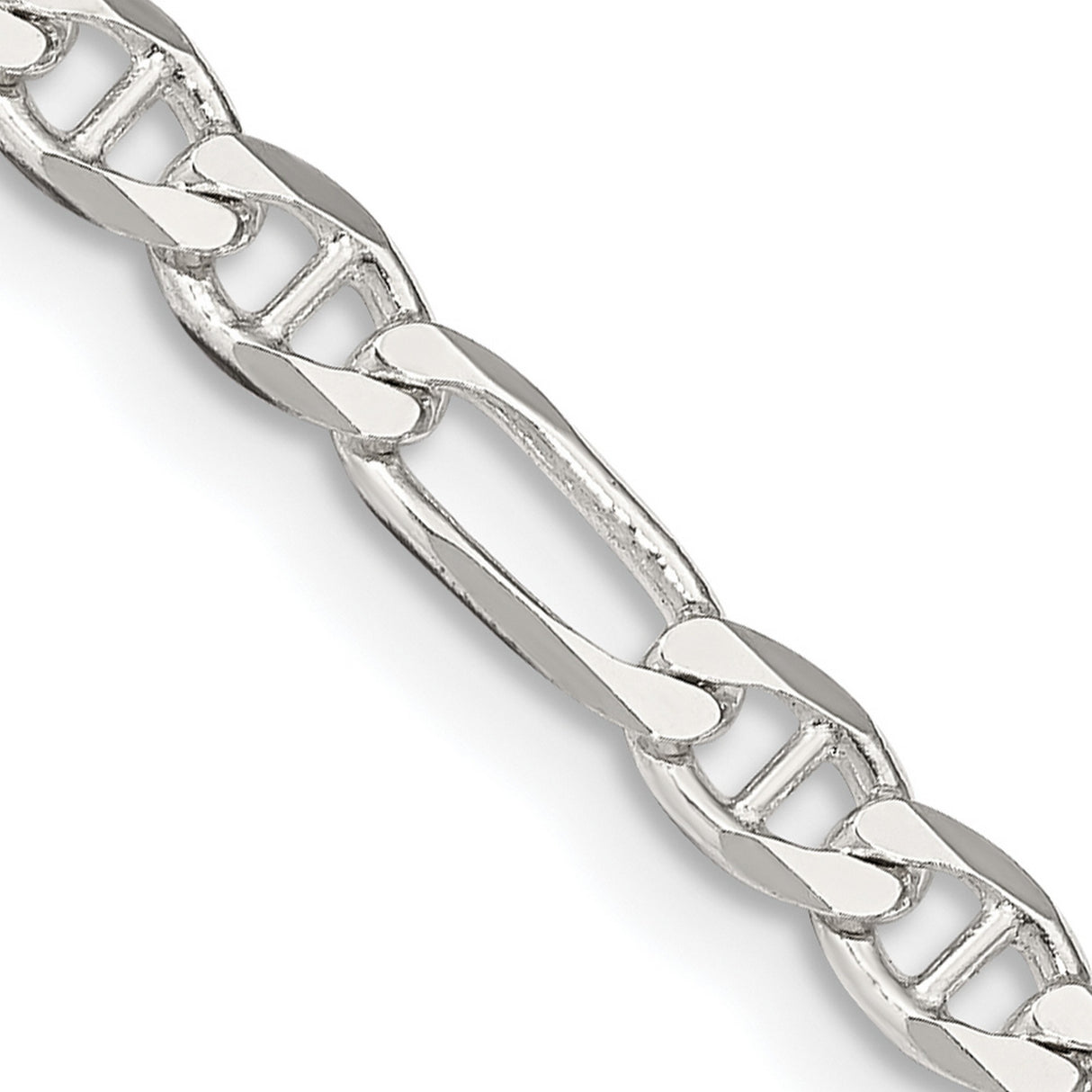 925 White Gold 3.75 mm Polished Chain Necklace, Solid detail view