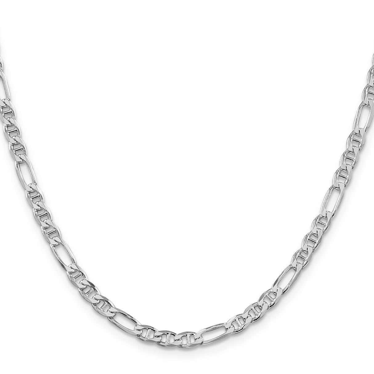 925 White Gold 3.75 mm Polished Chain Necklace, Solid