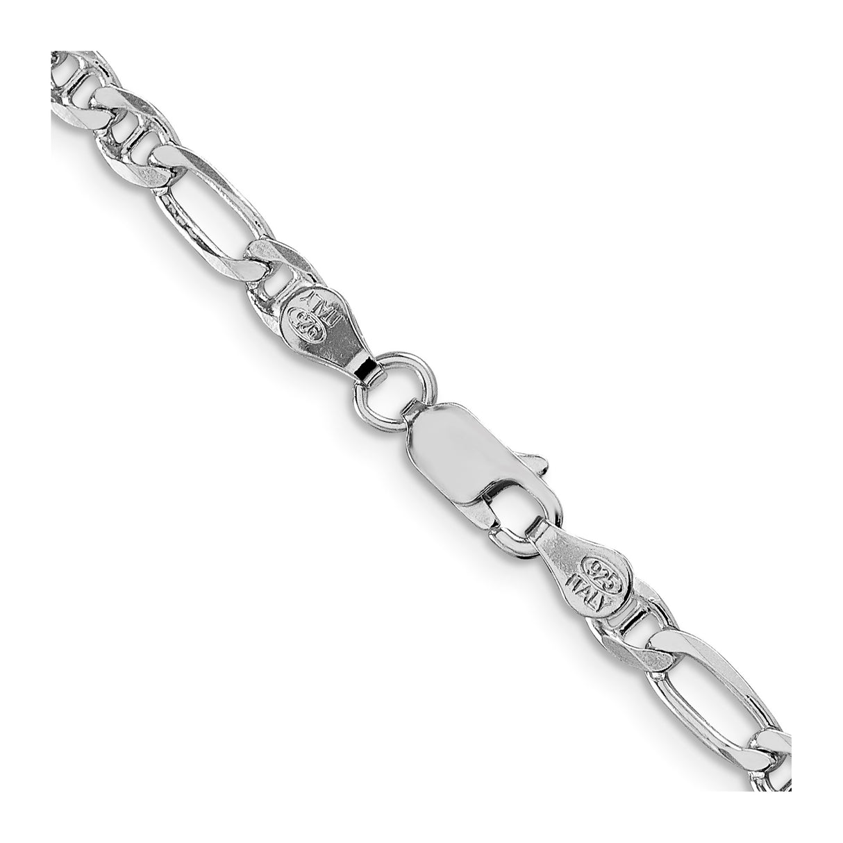 925 White Gold 3.75 mm Polished Chain Necklace, Solid alternate angle