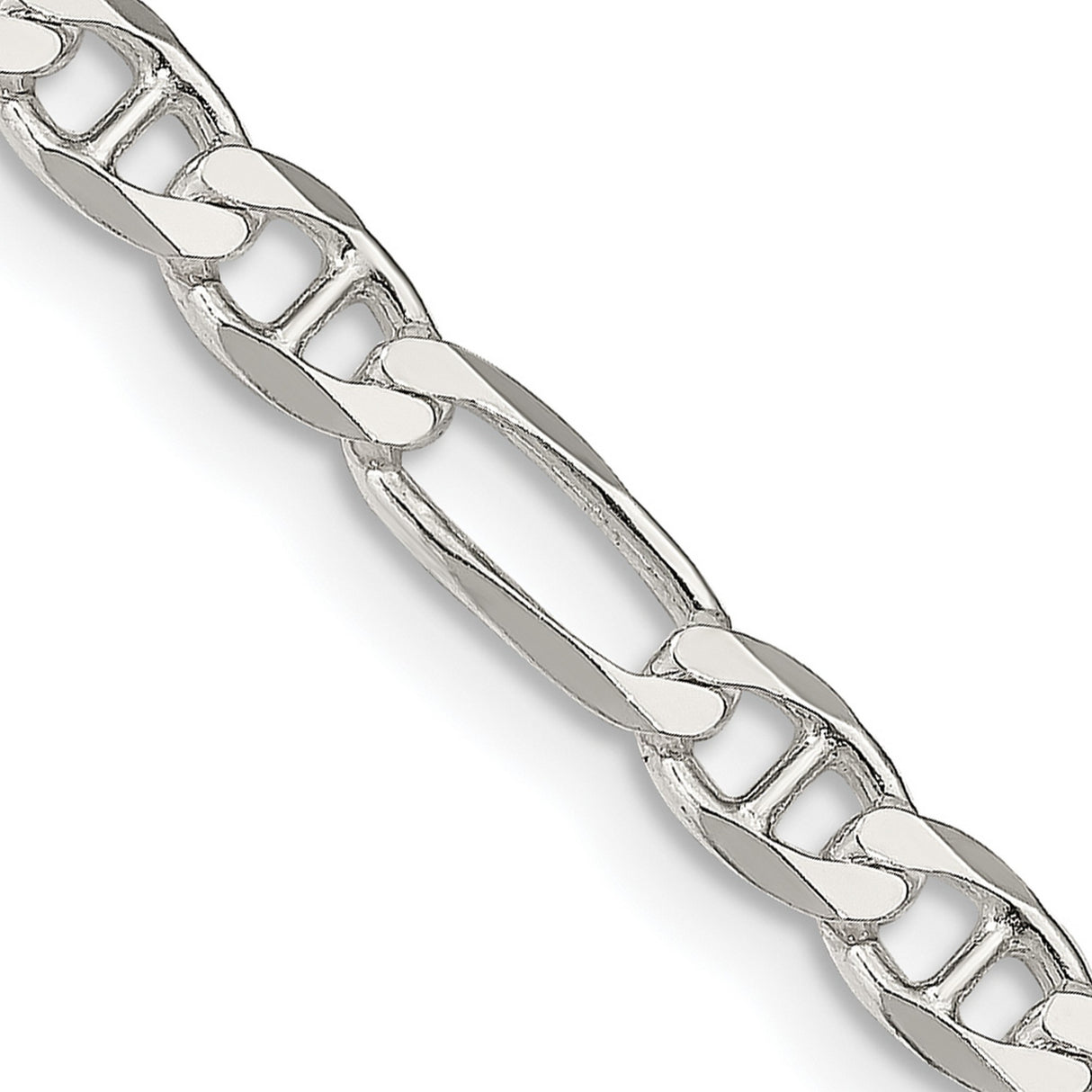 925 White Gold 4.5 mm Polished Chain Necklace, Solid detail view