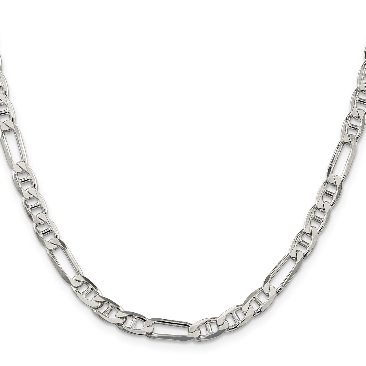925 White Gold 5.5 mm Polished Chain Necklace, Solid