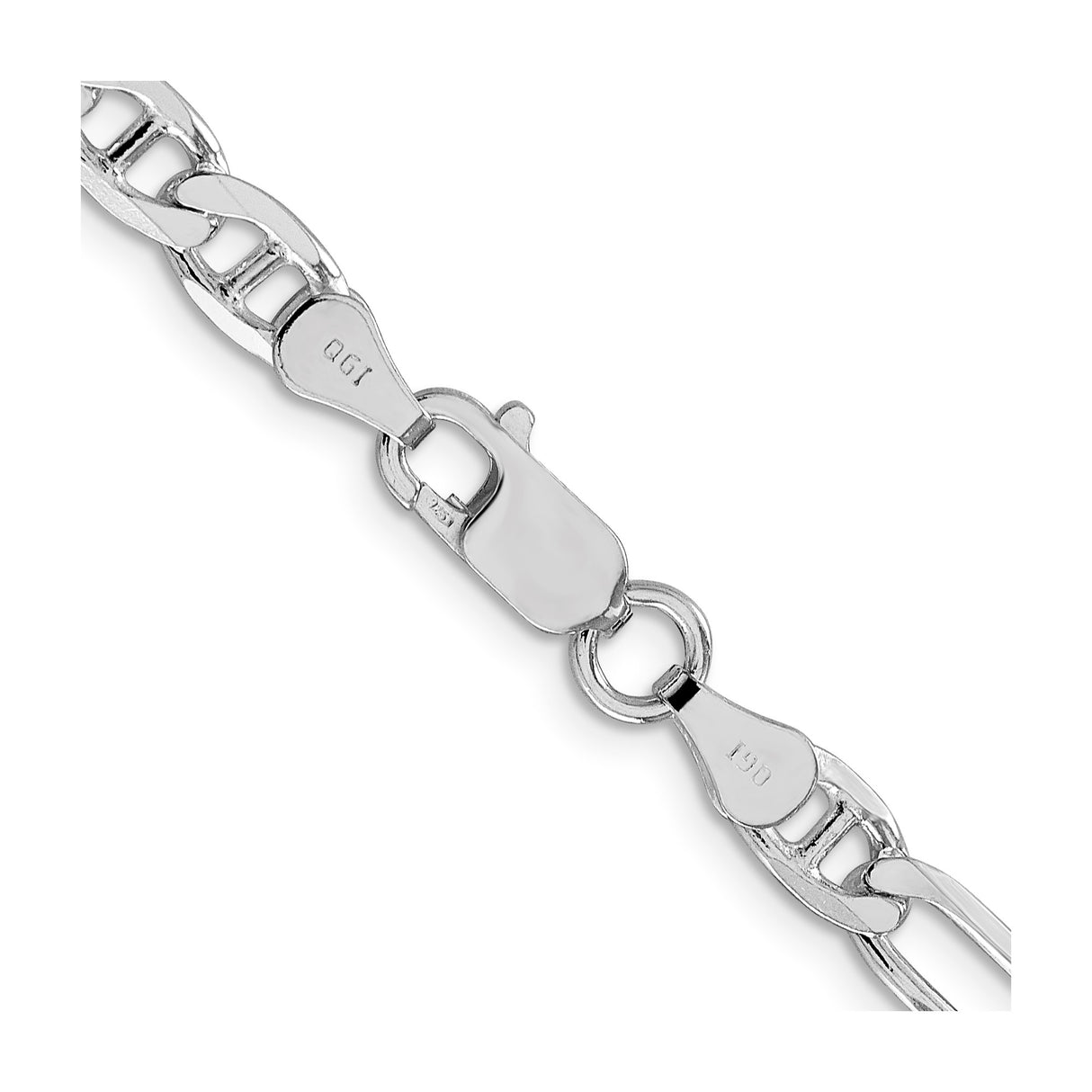 925 White Gold 5.5 mm Polished Chain Necklace, Solid alternate angle