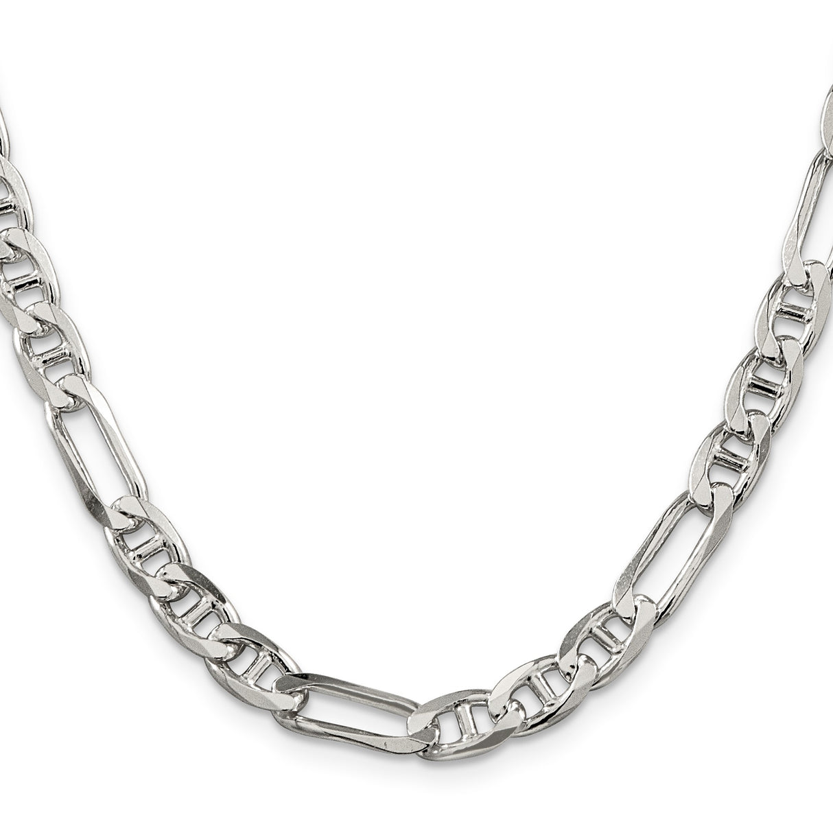 925 White Gold 6.5 mm Polished Chain Necklace, Solid