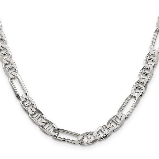 925 White Gold 6.5 mm Polished Chain Necklace, Solid
