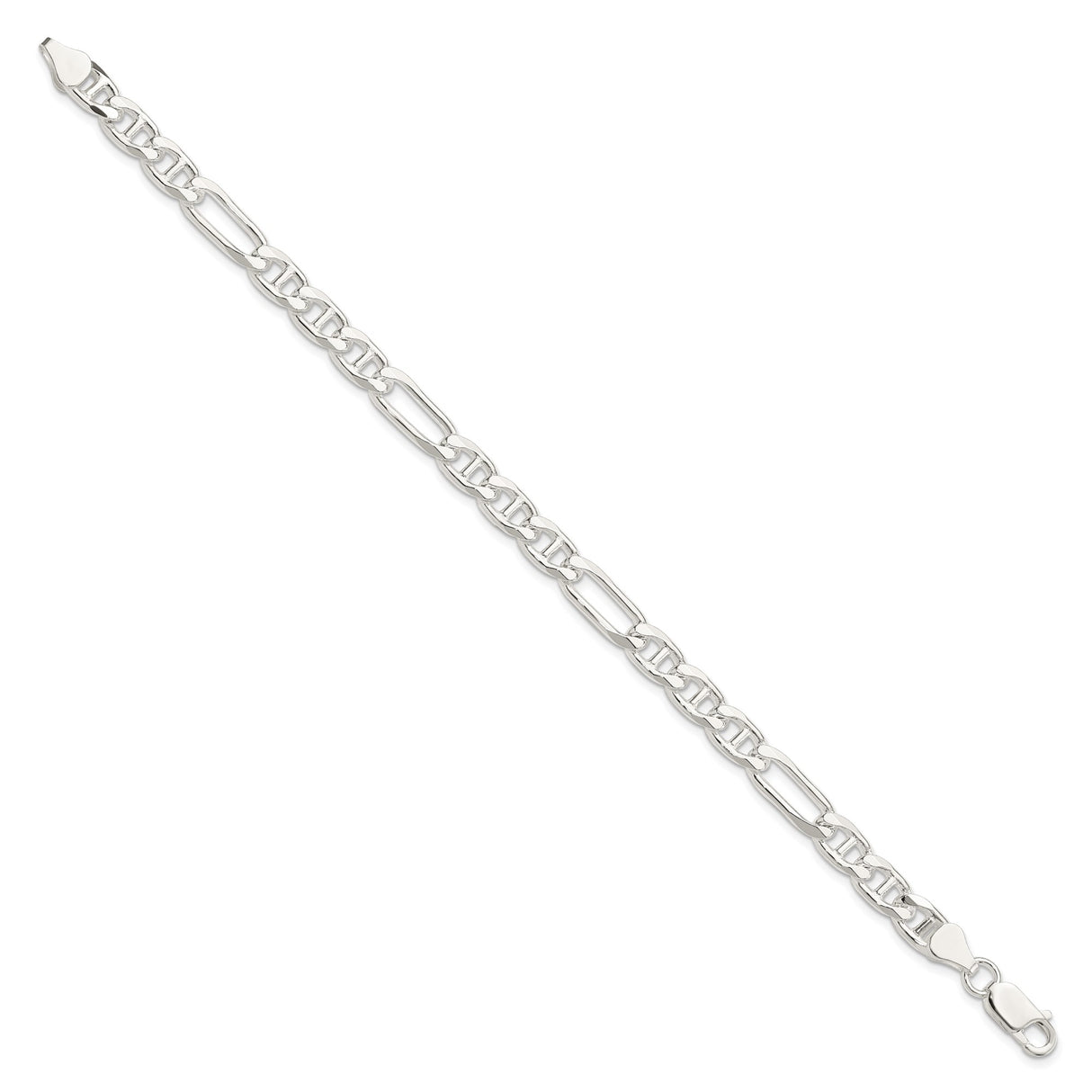 925 White Gold 6.5 mm Polished Chain Anklet, Solid