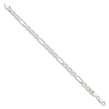 925 White Gold 6.5 mm Polished Chain Anklet, Solid