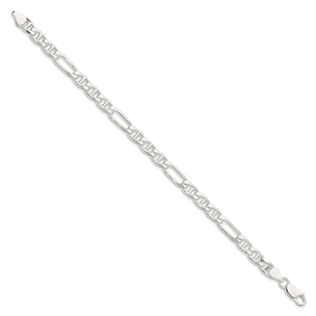 925 White Gold 6.5 mm Polished Chain Bracelet, Solid