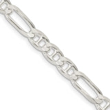 925 White Gold 6.5 mm Polished Chain Necklace, Solid detail view