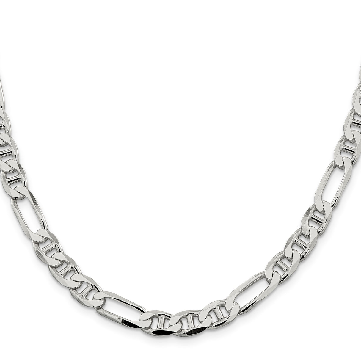 925 White Gold 7.5 mm Polished Chain Necklace, Solid