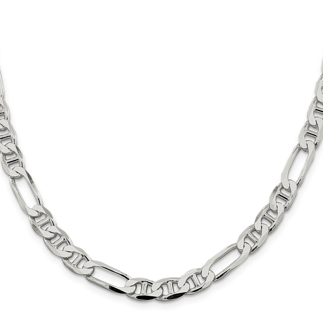 925 White Gold 7.5 mm Polished Chain Necklace, Solid