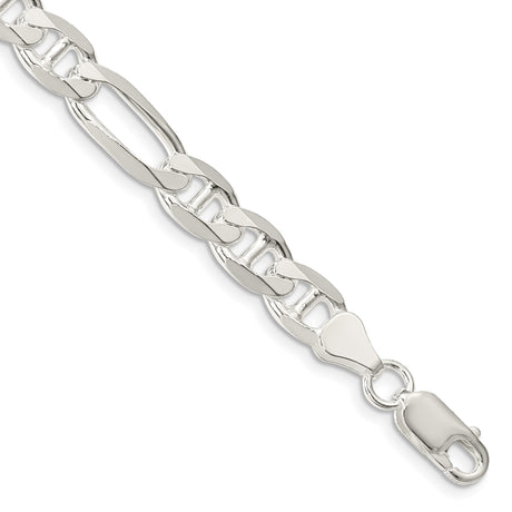 925 White Gold 7.5 mm Polished Chain Bracelet, Solid shown for scale