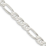 925 White Gold 7.5 mm Polished Chain Necklace, Solid detail view