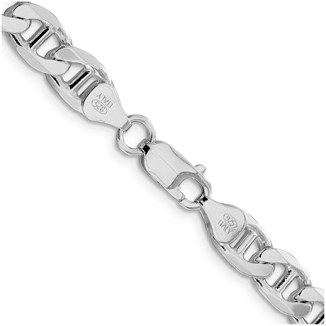 925 White Gold 7.5 mm Polished Chain Necklace, Solid alternate angle
