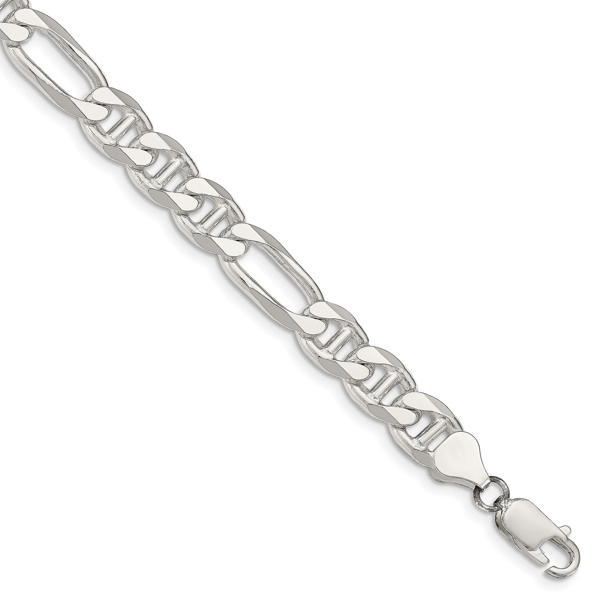 925 White Gold 7.75 mm Polished Chain Bracelet, Solid shown for scale