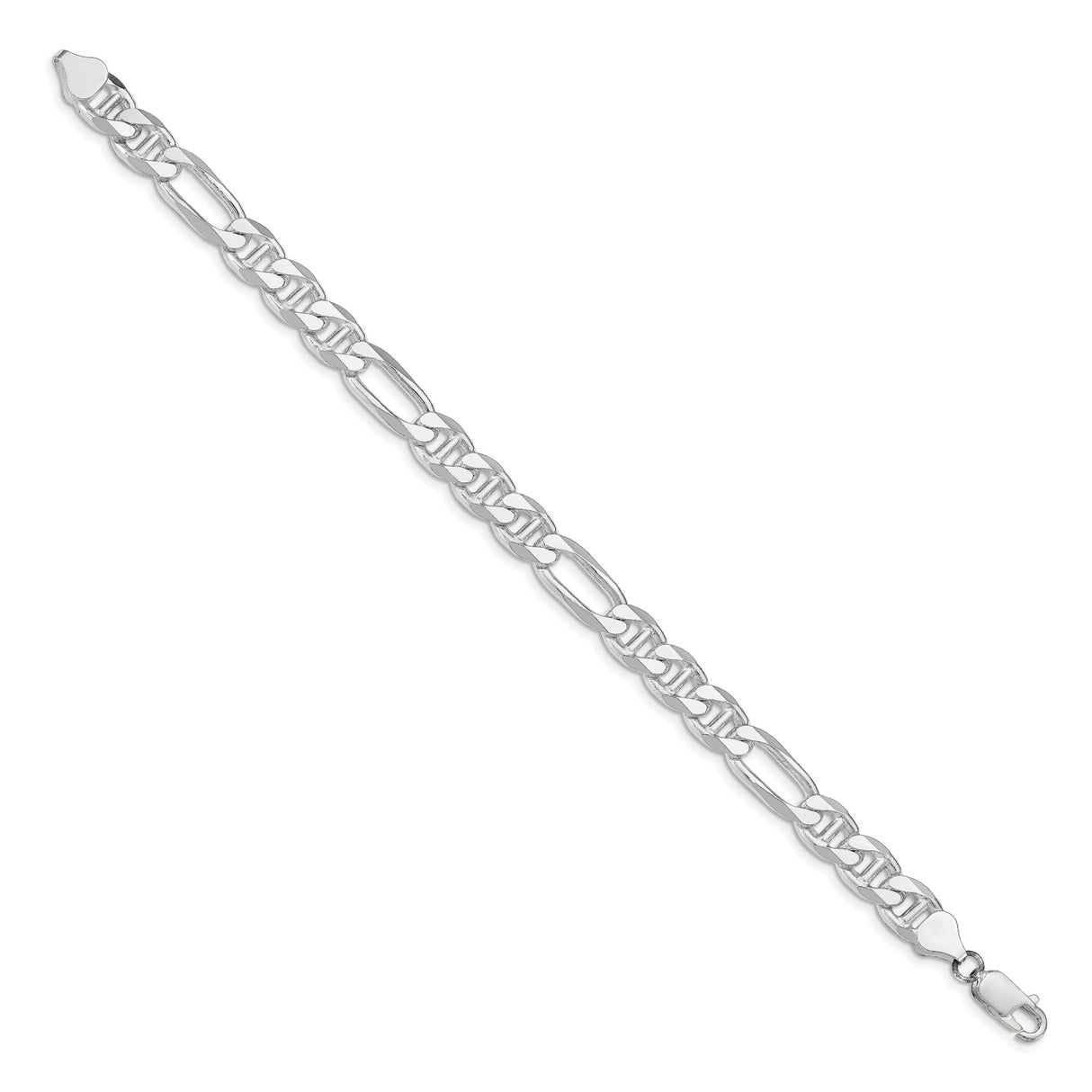 925 White Gold 7.75 mm Polished Chain Anklet, Solid
