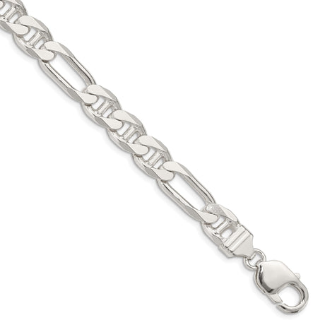 925 White Gold 8.75 mm Polished Chain Bracelet, Solid shown for scale