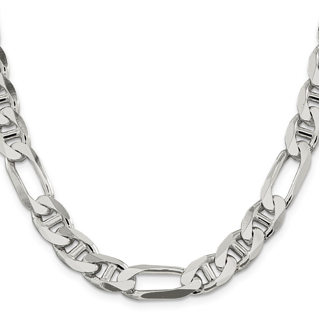 925 White Gold 10.65 mm Polished Chain Necklace, Solid