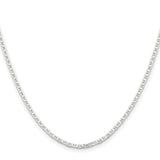 925 White Gold 2.1 mm Polished Chain Necklace, Solid