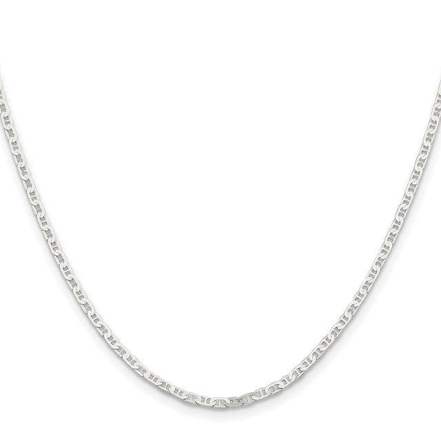 925 White Gold 2.1 mm Polished Chain Necklace, Solid