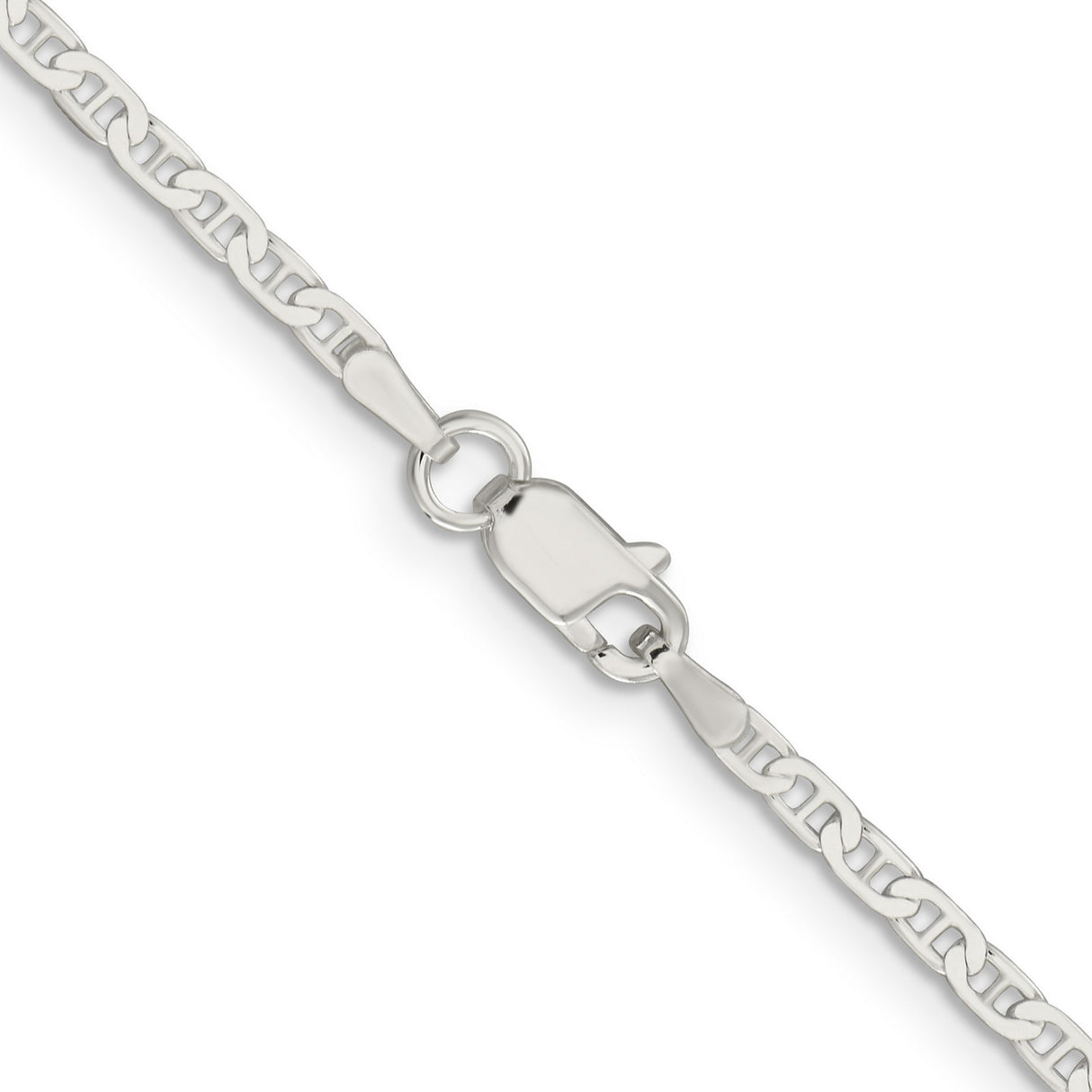 925 White Gold 2.1 mm Polished Chain Necklace, Solid alternate angle