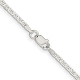 925 White Gold 2.1 mm Polished Chain Necklace, Solid alternate angle