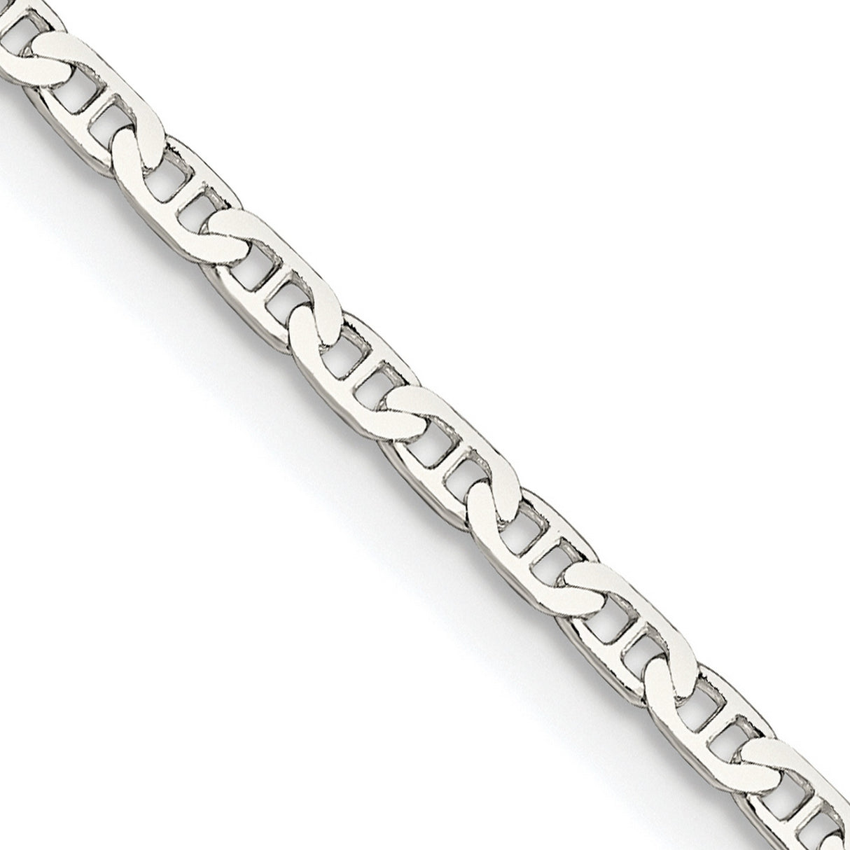 925 White Gold 2.1 mm Polished Chain Necklace, Solid detail view