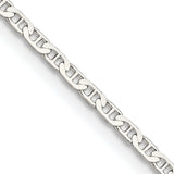 925 White Gold 2.1 mm Polished Chain Necklace, Solid detail view