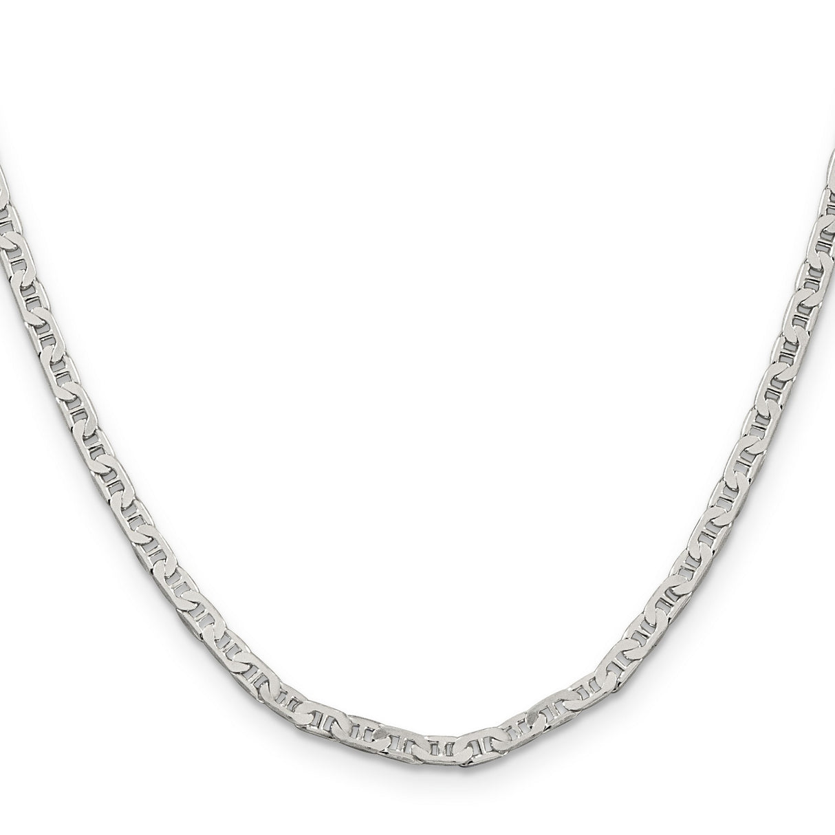 925 White Gold 3 mm Polished Chain Necklace, Solid