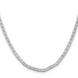 925 White Gold 3 mm Polished Chain Necklace, Solid
