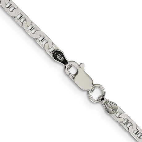 925 White Gold 3 mm Polished Chain Necklace, Solid alternate angle