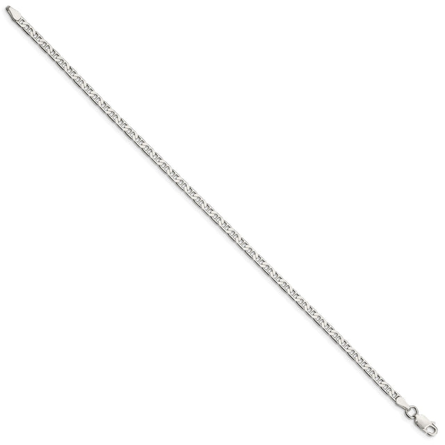 925 White Gold 3 mm Polished Chain Bracelet, Solid