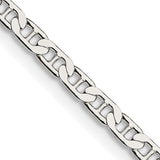 925 White Gold 3 mm Polished Chain Necklace, Solid detail view