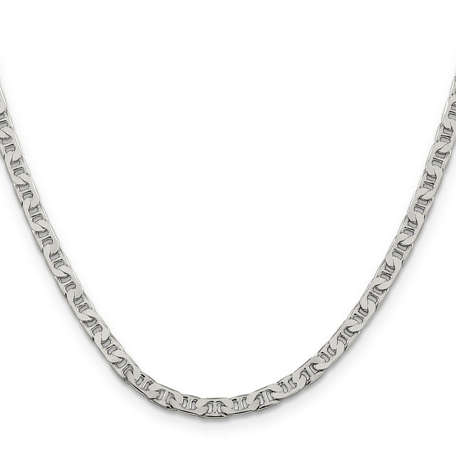 925 White Gold 3.75 mm Polished Chain Necklace, Solid