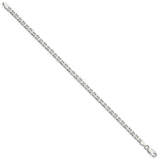 925 White Gold 3.75 mm Polished Chain Anklet, Solid