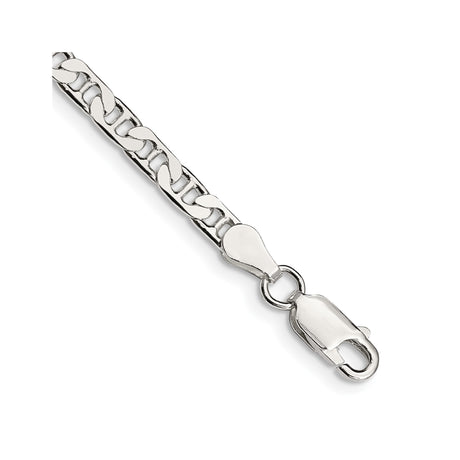 925 White Gold 3.75 mm Polished Chain Anklet, Solid shown for scale