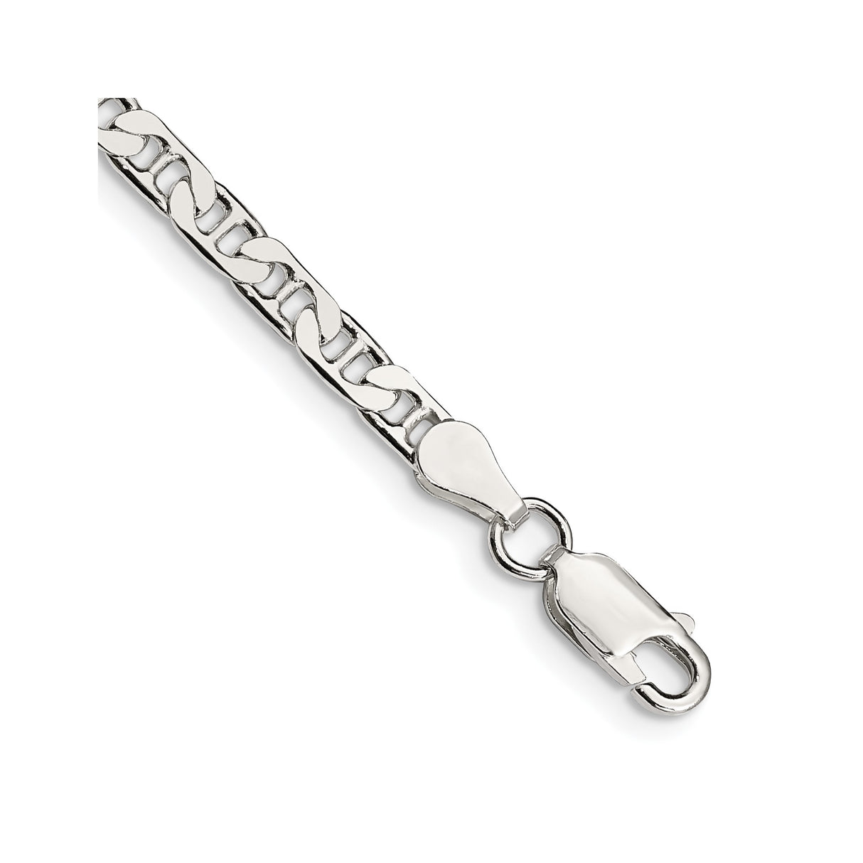 925 White Gold 3.75 mm Polished Chain Bracelet, Solid shown for scale