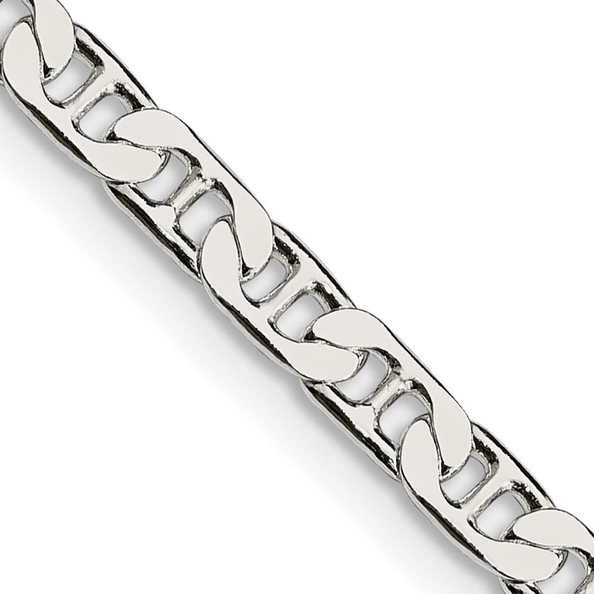 925 White Gold 3.75 mm Polished Chain Necklace, Solid detail view